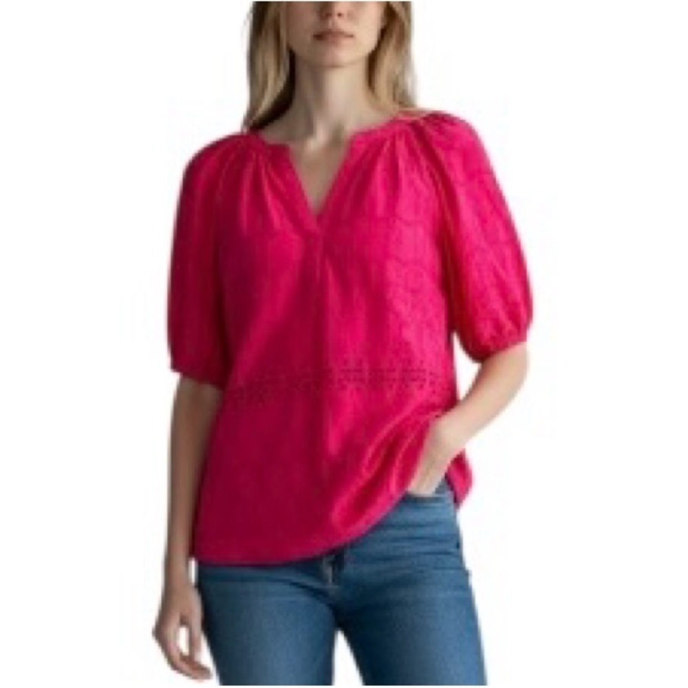 Style & Co. Scarlet Split neck Cotton/Modal Blend Top with Eyelet detail L